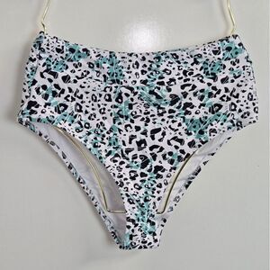 Avanova Leopard Print High Waist Swim Bottoms Sz S Teal Black White